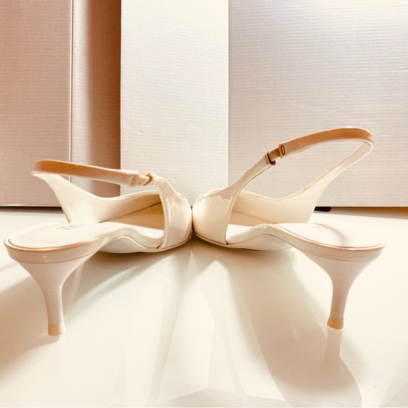 Zara White Slingback low Heels Pointed Toe Faux Patent leather EU40 US9M - Picture 5 of 11